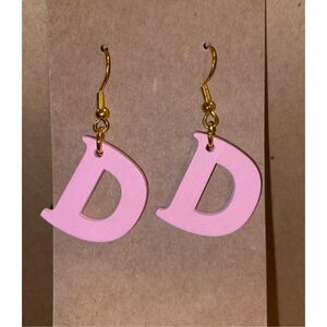 ☀️3/$9☀️ Letter “D” Earrings with Sterling Silver Hooks. (Light Pink)